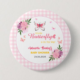 Chapa Redonda De 7 Cm Pink A Little Butterfly Is On The Way Baby Shower 