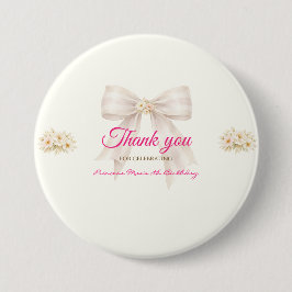 Chapa Redonda De 7 Cm Pink Blush Bow Princess Ribbon Thank You Pin