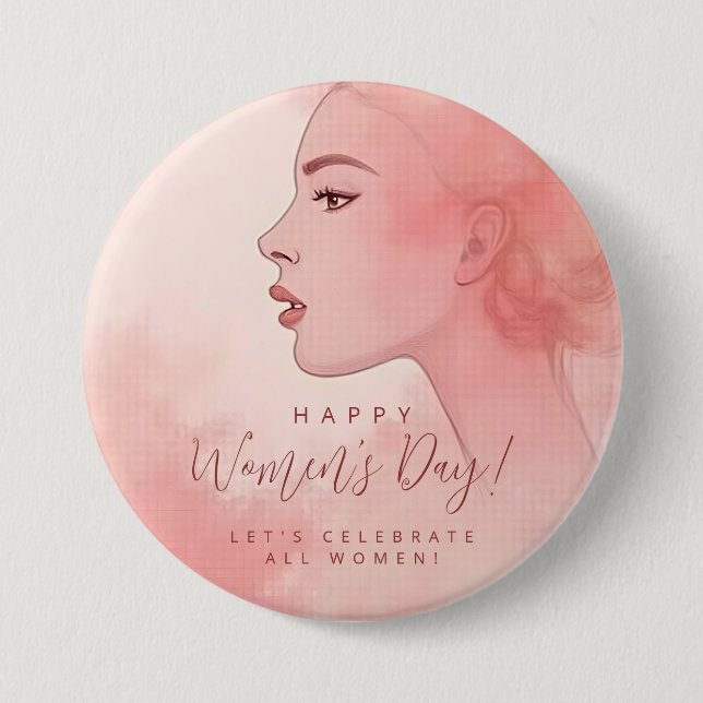 Chapa Redonda De 7 Cm Pink Delicate Minimalist Woman Happy Women's Day (Anverso)