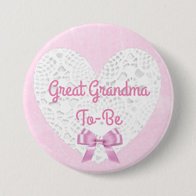 Chapa Redonda De 7 Cm Pink Lacy Great Grandma To Be Baby Shower Button (Anverso)