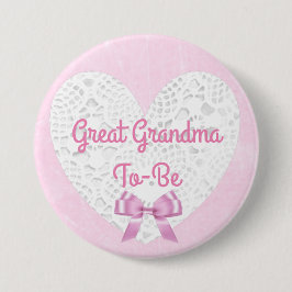 Chapa Redonda De 7 Cm Pink Lacy Great Grandma To Be Baby Shower Button