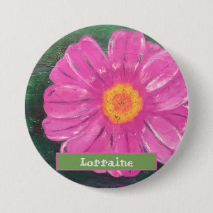 Chapa Redonda De 7 Cm Pintado acrílico de flor PINK