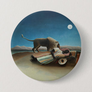 Chapa Redonda De 7 Cm Pintura de león gitano durmiente de Henri Rousseau