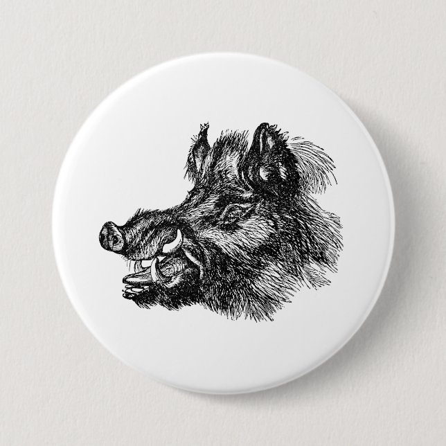 Chapa Redonda De 7 Cm Plantilla viciosa de los colmillos del jabalí w (Anverso)