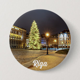 Chapa Redonda De 7 Cm Plaza Cúpula con árbol de Navidad en Riga