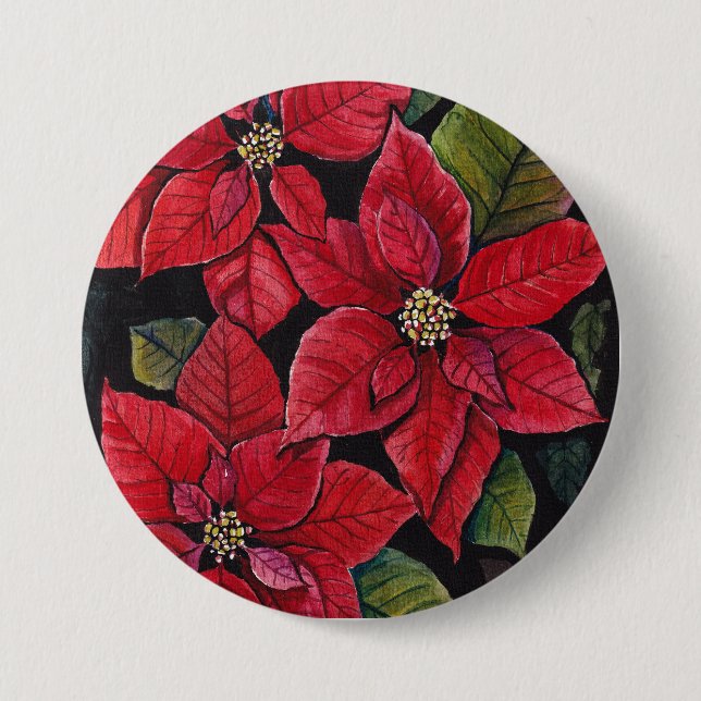 Chapa Redonda De 7 Cm Poinsettia vibrante en acuarela (Anverso)