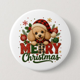 Chapa Redonda De 7 Cm Poodle lindo Feliz Navidad