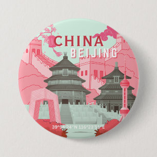 Chapa Redonda De 7 Cm Póster de viaje a Pekín, China Arte verde menta,