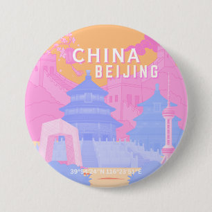 Chapa Redonda De 7 Cm Póster de viaje de Pekín China Pastel rosa y azu