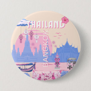 Chapa Redonda De 7 Cm Póster de viaje pastel de Bangkok Tailandia Azul R