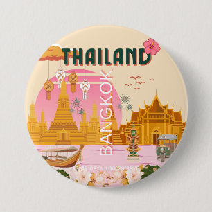 Chapa Redonda De 7 Cm Póster de viaje retro vintage Bangkok Tailandia