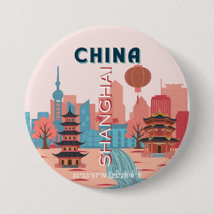 Chapa Redonda De 7 Cm Póster Retro Vintage de Viajes a Shanghai China