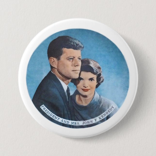 Chapa Redonda De 7 Cm Presidente y Sra. John F. Kennedy (Anverso)