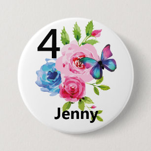 Chapa Redonda De 7 Cm Pretty Girl's Birthday Add Age & Name