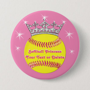Chapa Redonda De 7 Cm Princesa Pins Tiara, softball, SU TEXTO del
