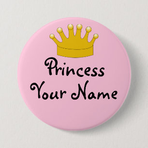 Chapa Redonda De 7 Cm Princesa rosada Nametag Pin Gold Crown