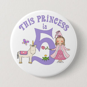 Chapa Redonda De 7 Cm Princesa Unicornio quinto cumpleaños