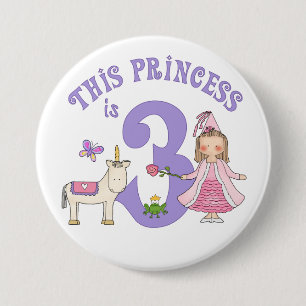Chapa Redonda De 7 Cm Princesa Unicornio, tercer cumpleaños