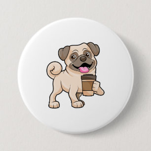 Chapa Redonda De 7 Cm Pug con café para ir
