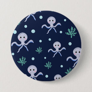 Chapa Redonda De 7 Cm Pulpo bajo el mar patrón infantil