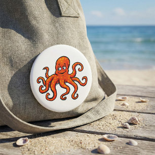 Chapa Redonda De 7 Cm Pulpo de dibujos animados naranja Océano Criatura