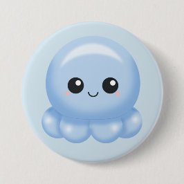 Chapa Redonda De 7 Cm Pulpo del azul del dibujo animado de Kawaii