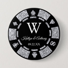 Chapa Redonda De 7 Cm Purpurina Plata Póquer Chip Casino Favor de Boda