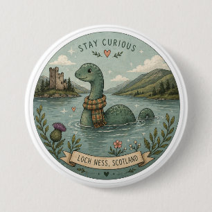 Chapa Redonda De 7 Cm Quédate Curioso Acogedor Críptido Nessie Monstruo