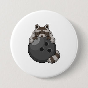 Chapa Redonda De 7 Cm Raccoon en el Bowling con bolas