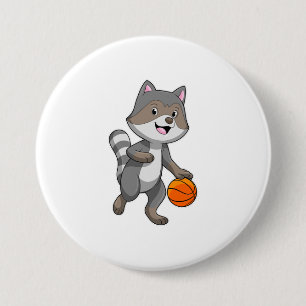 Chapa Redonda De 7 Cm Racoon como jugador de baloncesto con baloncesto