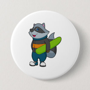 Chapa Redonda De 7 Cm Racoon como Snowboard con Snowboard