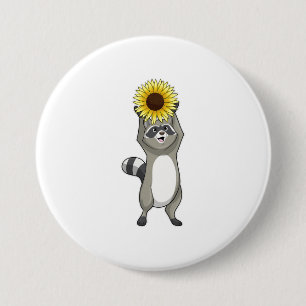 Chapa Redonda De 7 Cm Racoon con girasol