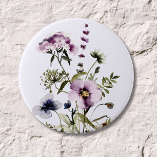 Chapa Redonda De 7 Cm Ramo de flores silvestres moradas acuarela floral