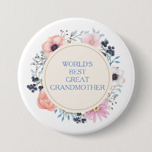 Chapa Redonda De 7 Cm Ramo Floral Rosa Azul Mejor Bisabuela