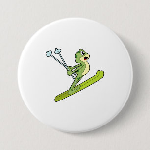 Chapa Redonda De 7 Cm Rana como saltador de esquí con Ski.PNG