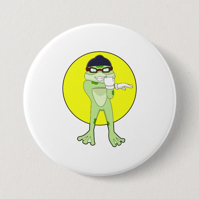 Chapa Redonda De 7 Cm Rana con gafas de natación (Anverso)