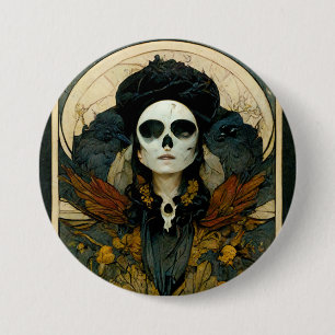 Chapa Redonda De 7 Cm Raven Witch Fantasy Horror Gótico Gótico