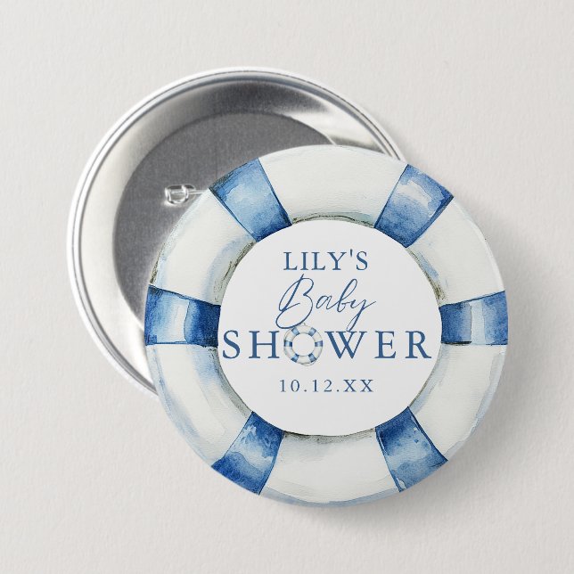 Chapa Redonda De 7 Cm Recuerdo de baby shower de Cute Nautical Ocean Lif (Anverso y reverso)