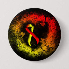 Chapa Redonda De 7 Cm Red and Yellow Awareness Ribbon Grunge Heart