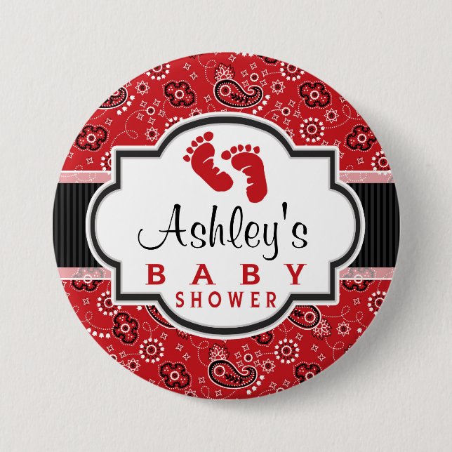 Chapa Redonda De 7 Cm Red Country Paisley Baby Shower (Anverso)