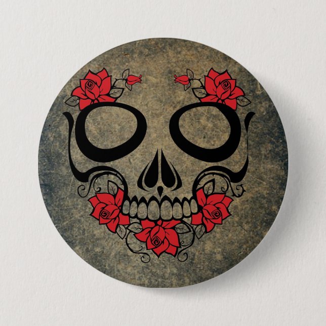 Chapa Redonda De 7 Cm Red Rose Skull (Anverso)