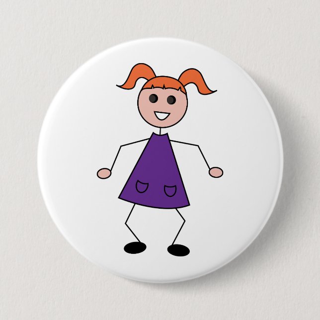 Chapa Redonda De 7 Cm Redhead Girl Stick Figure in Purple Dress (Anverso)