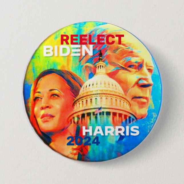 Chapa Redonda De 7 Cm Reeleccionar Biden Harris 2024 (Anverso)