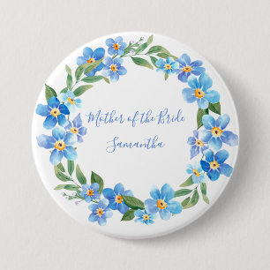 Chapa Redonda De 7 Cm Regalo de boda floral azul y amarillo con monogram