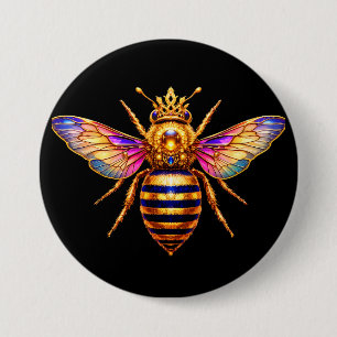 Chapa Redonda De 7 Cm Reina Abeja Con Corona
