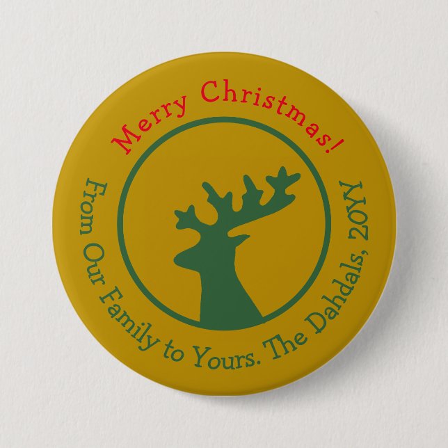 Chapa Redonda De 7 Cm Reno de Navidad Personalizado (Anverso)