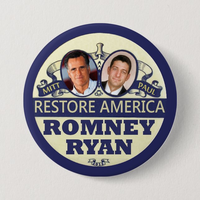 Chapa Redonda De 7 Cm Restablecimiento América: Romney y Ryan (Anverso)