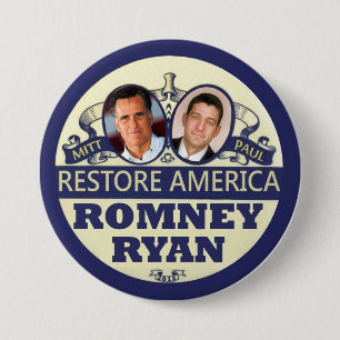 Chapa Redonda De 7 Cm Restablecimiento América: Romney y Ryan