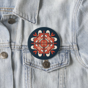Chapa Redonda De 7 Cm Resumen Encantador Mandala Rojo Oscuro Fondo Azul