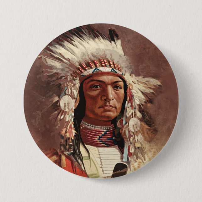 Chapa Redonda De 7 Cm Retrato de jefe indígena nativo americano de Hiawa (Anverso)